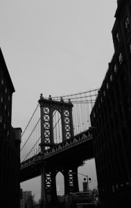 Manhattan Bridge and the Dumbo neighborhood at dusk